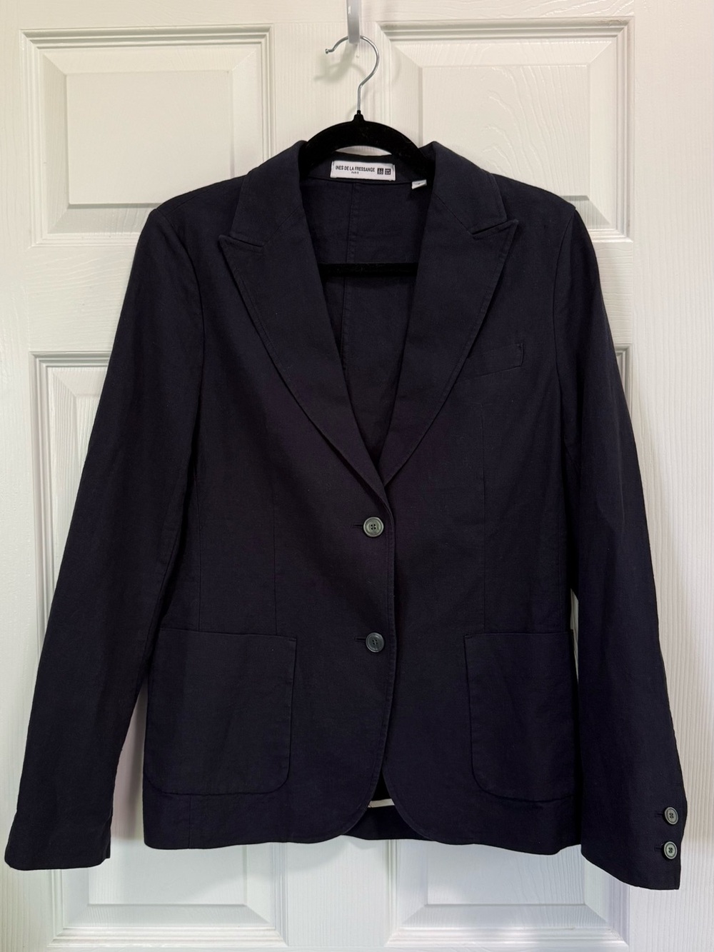 Ines de la Fressange x Uniqlo | Navy Cotton Linen Blazer Dark Navy - Size Small